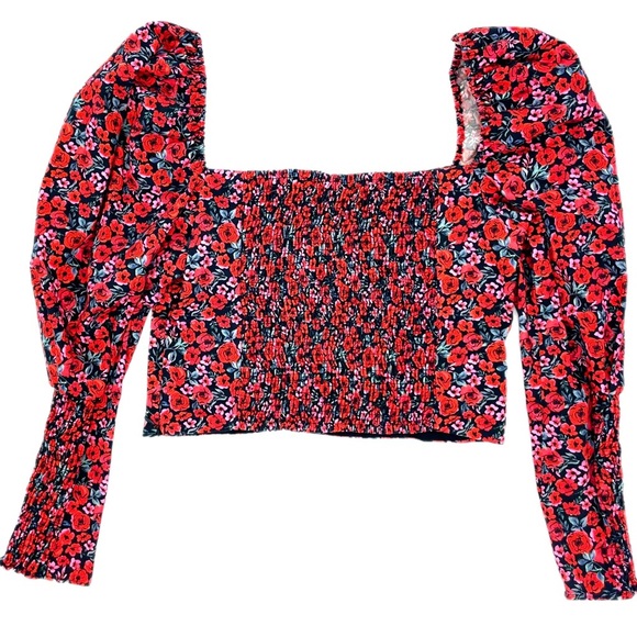 Zara puff sleeve floral blouse top roses ruched elastic Size M - Picture 15 of 15